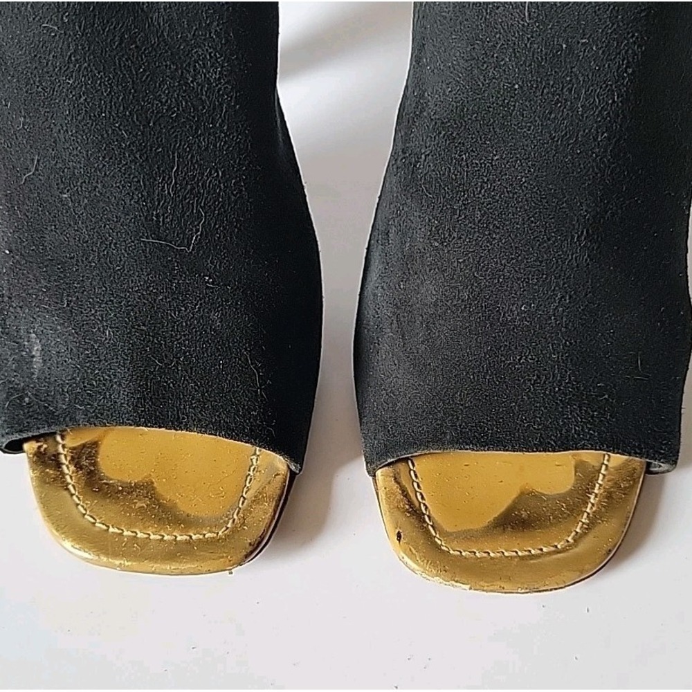 Tory Burch Ellis Open Toe Mules 7.5M Genuine Suede Chambray‎ Designer Preppy - Picture 8 of 14